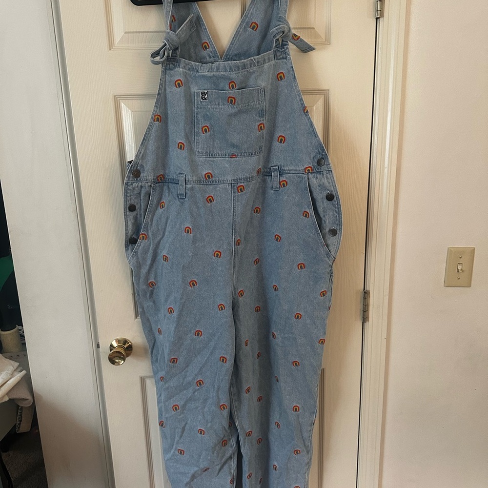 Lucy & Yak Light Blue Denim Overalls with Rainbow Embroidery UK22/US18